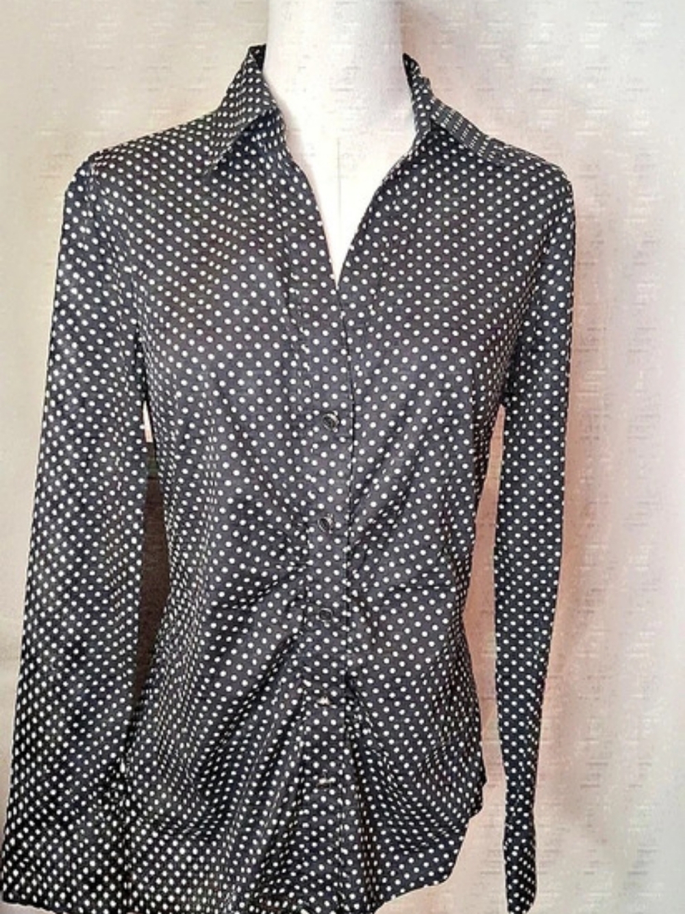 MICHAEL Michael Kors Polka Dot Ruched Button Blouse Size 8